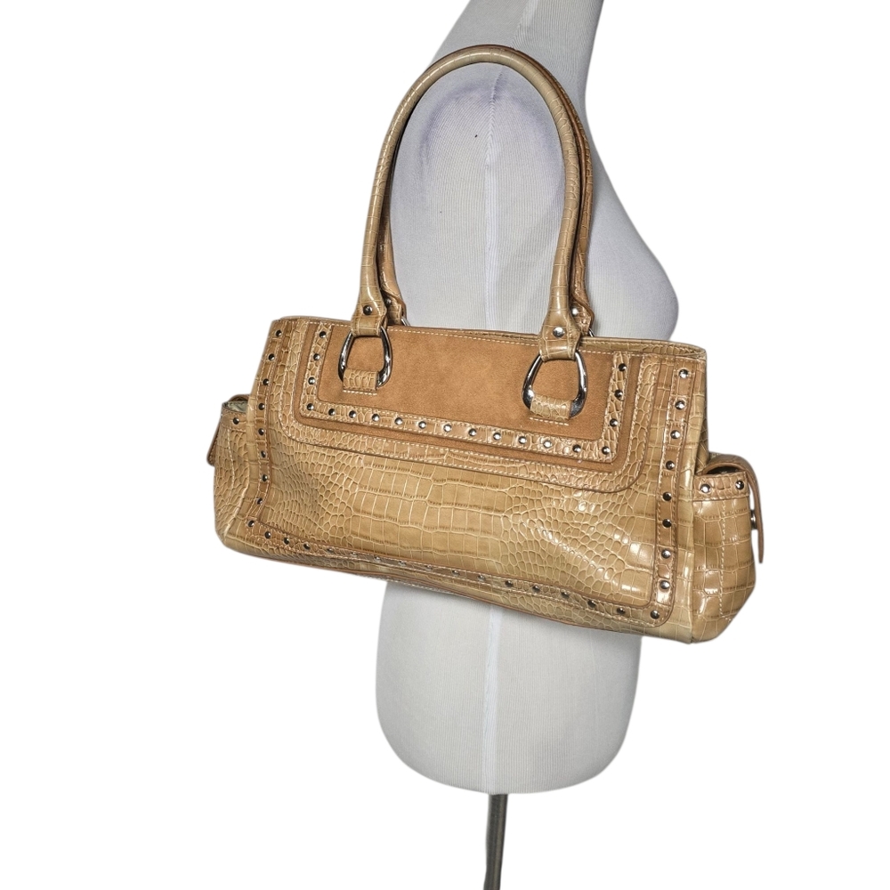 Nine West Tan Faux Alligator Embossed Women's Shoulder Handbag As Is